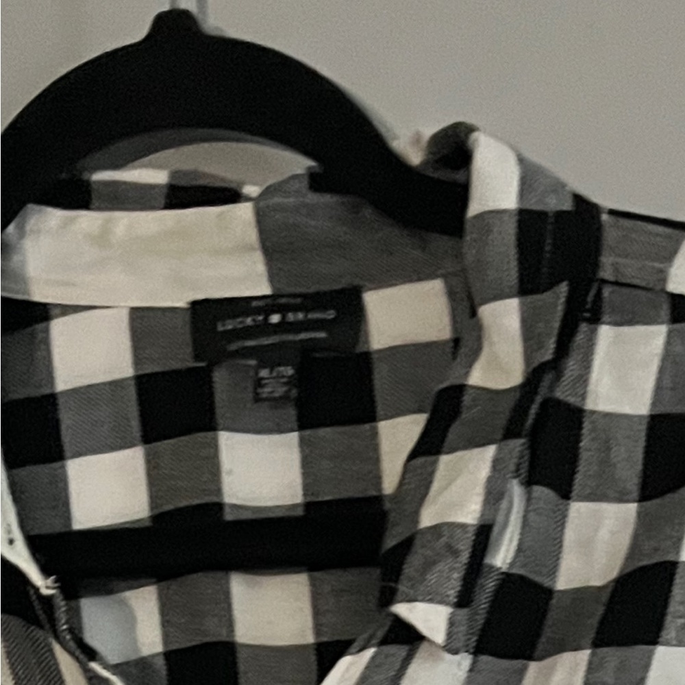 Lucky Brand women’s mixed print Plaid Button up shirt size xl black and white - Picture 5 of 5